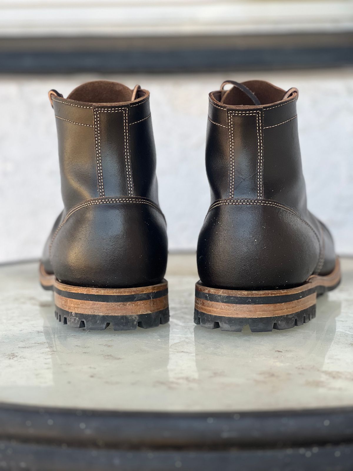 Photo by dandandan on March 2, 2025 of the Truman Cap Toe Boot in Horween Java Waxed Flesh.