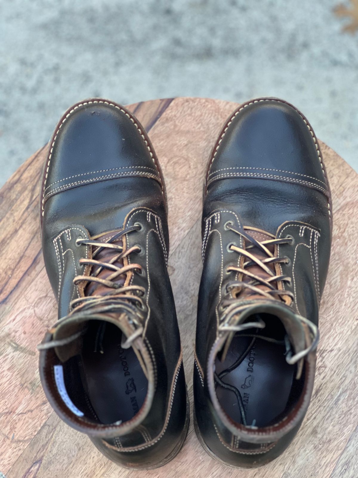 Photo by dandandan on October 4, 2025 of the Truman Cap Toe Boot in Horween Java Waxed Flesh.