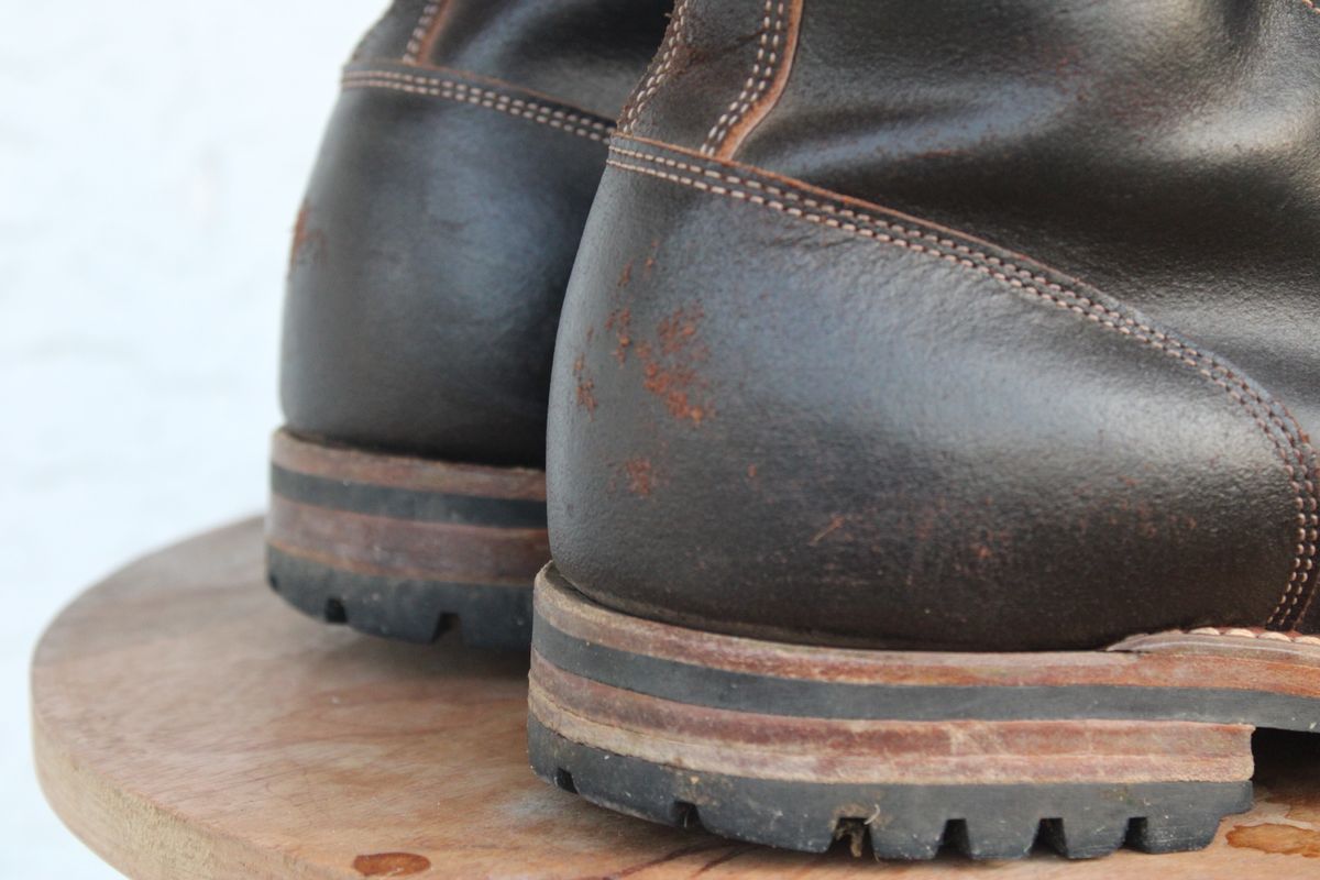 Photo by dandandan on November 2, 2025 of the Truman Cap Toe Boot in Horween Java Waxed Flesh.
