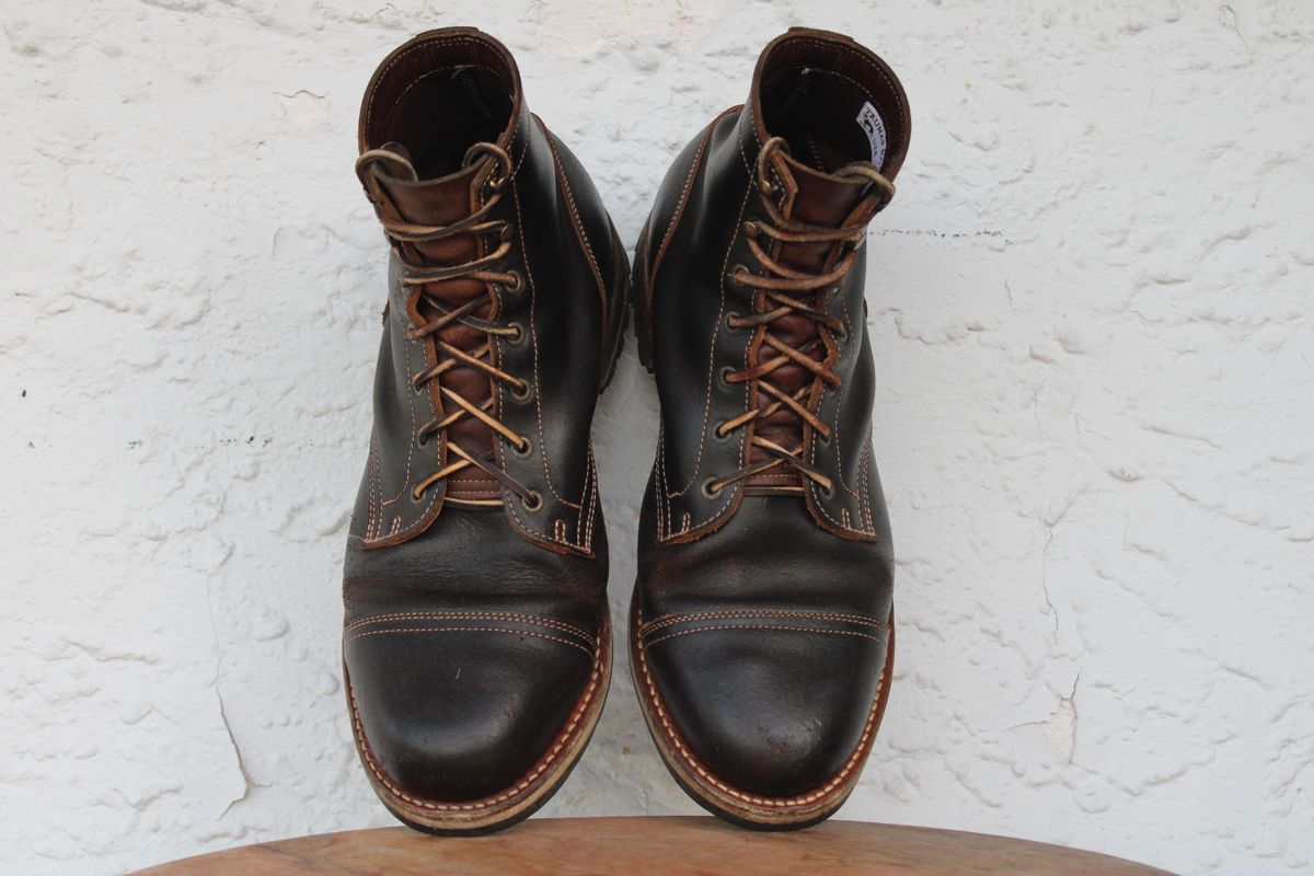 Photo by dandandan on November 2, 2025 of the Truman Cap Toe Boot in Horween Java Waxed Flesh.