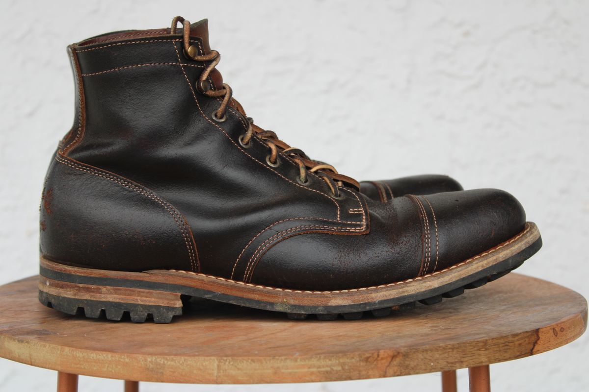 Photo by dandandan on November 30, 2025 of the Truman Cap Toe Boot in Horween Java Waxed Flesh.