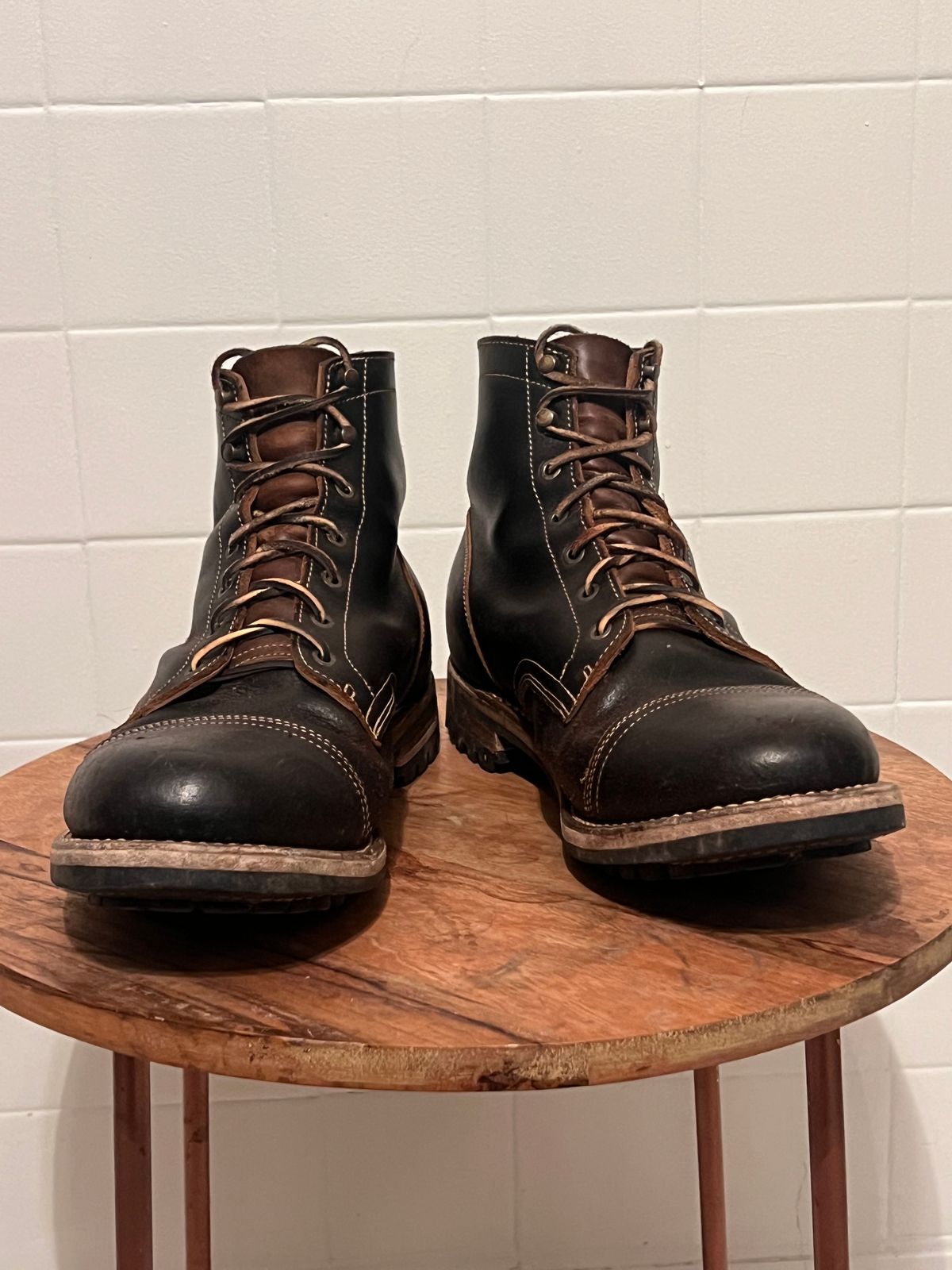 Photo by dandandan on January 6, 2026 of the Truman Cap Toe Boot in Horween Java Waxed Flesh.