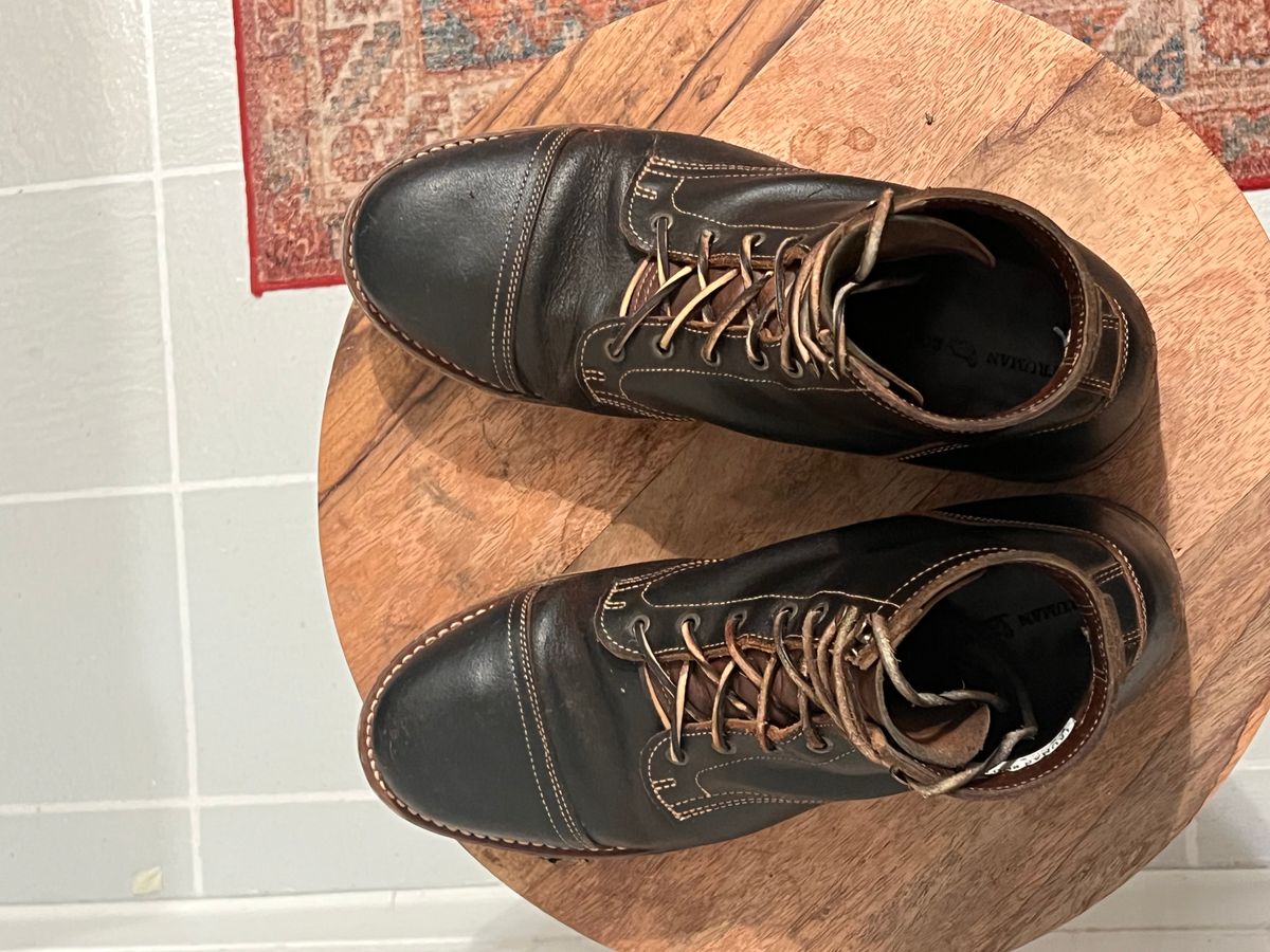 Photo by dandandan on January 6, 2026 of the Truman Cap Toe Boot in Horween Java Waxed Flesh.