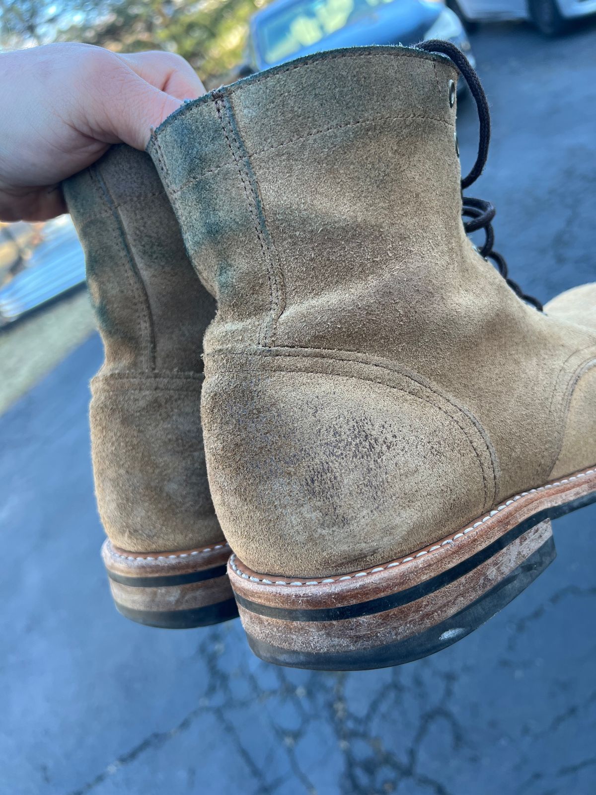 Photo by dandandan on March 2, 2025 of the Oak Street Bootmakers Trench Boot in Horween Natural Chromexcel Roughout.