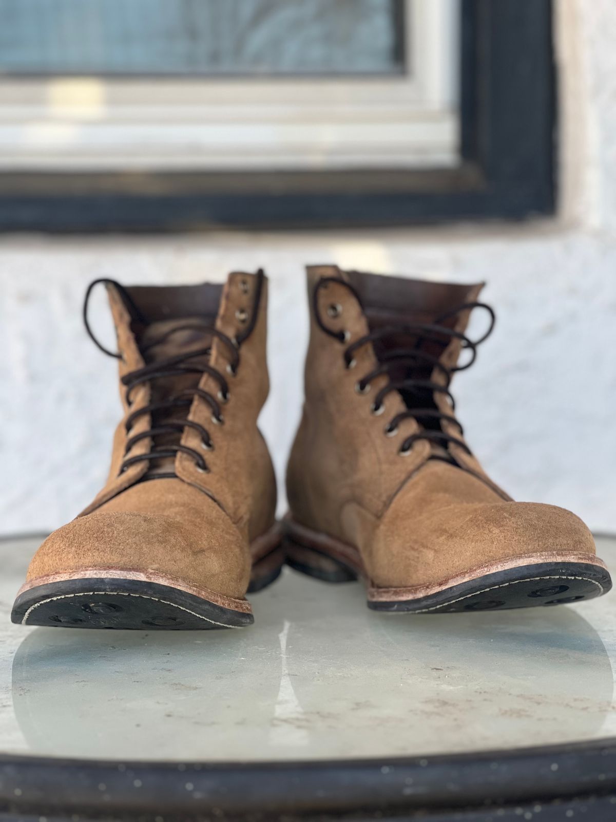 Photo by dandandan on March 2, 2025 of the Oak Street Bootmakers Trench Boot in Horween Natural Chromexcel Roughout.