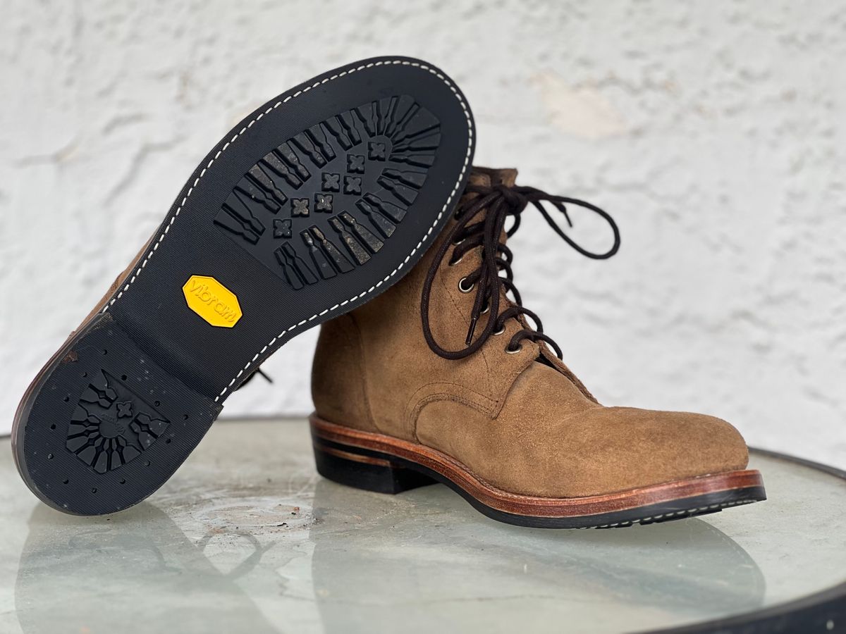 Photo by dandandan on June 28, 2025 of the Oak Street Bootmakers Trench Boot in Horween Natural Chromexcel Roughout.