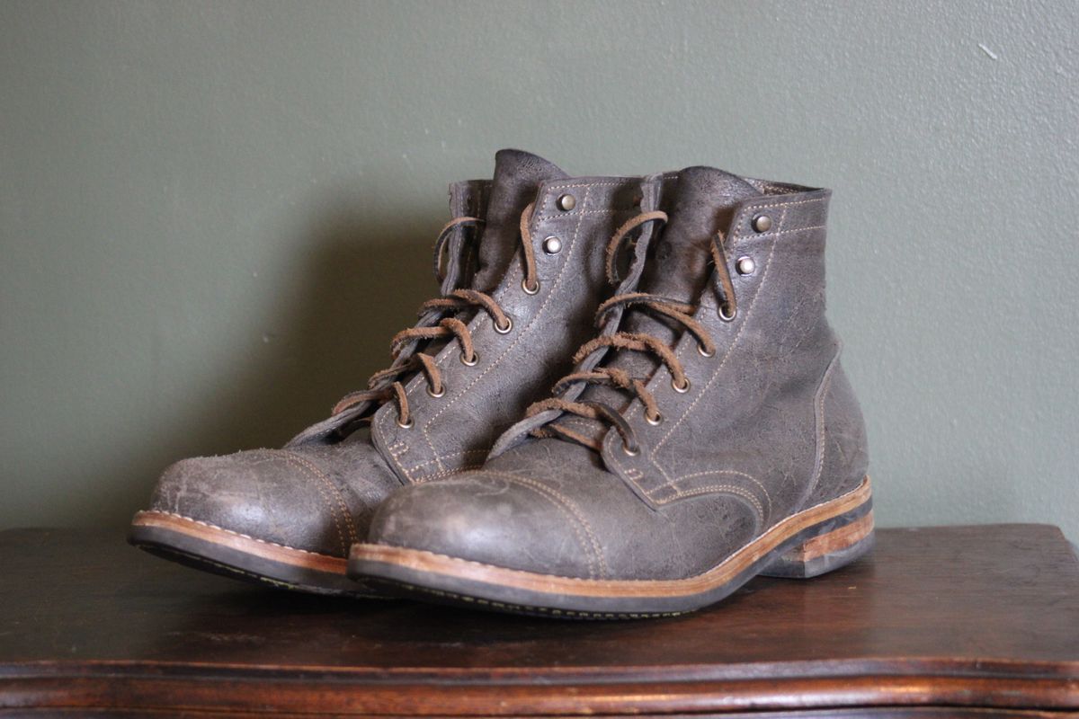 Photo by dandandan on November 3, 2024 of the Truman Cap Toe Boot in C. F. Stead Smokey Gray Waxy Mohawk.