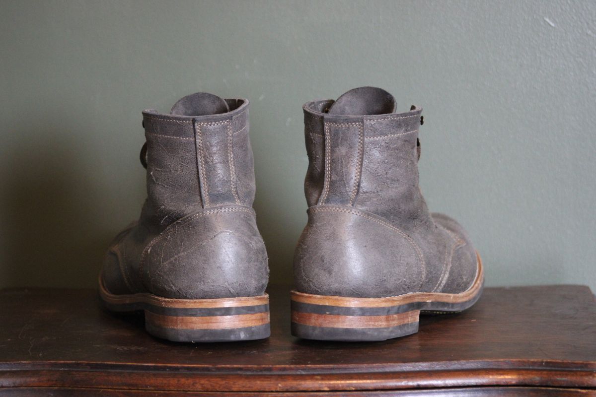 Photo by dandandan on November 3, 2024 of the Truman Cap Toe Boot in C. F. Stead Smokey Gray Waxy Mohawk.