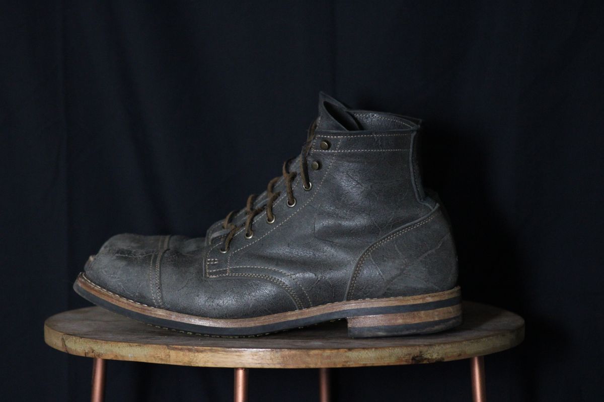 Photo by dandandan on January 1, 2025 of the Truman Cap Toe Boot in C. F. Stead Smokey Gray Waxy Mohawk.