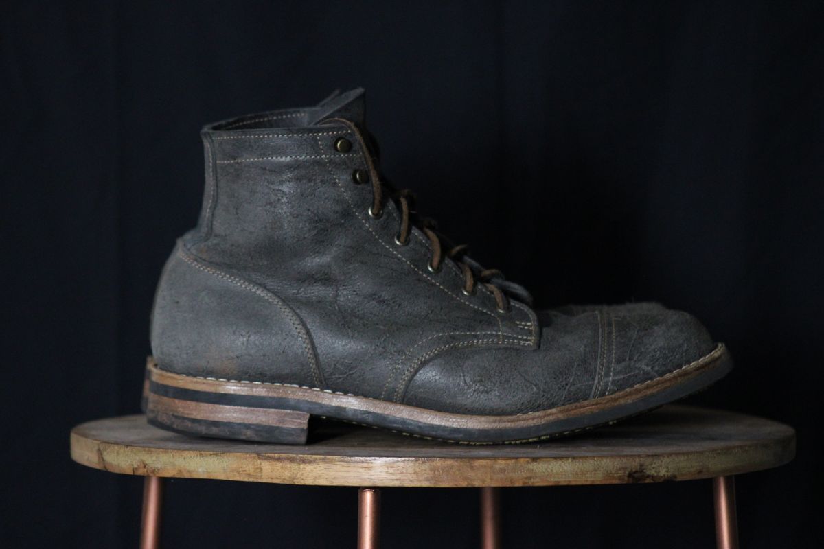 Photo by dandandan on January 1, 2025 of the Truman Cap Toe Boot in C. F. Stead Smokey Gray Waxy Mohawk.