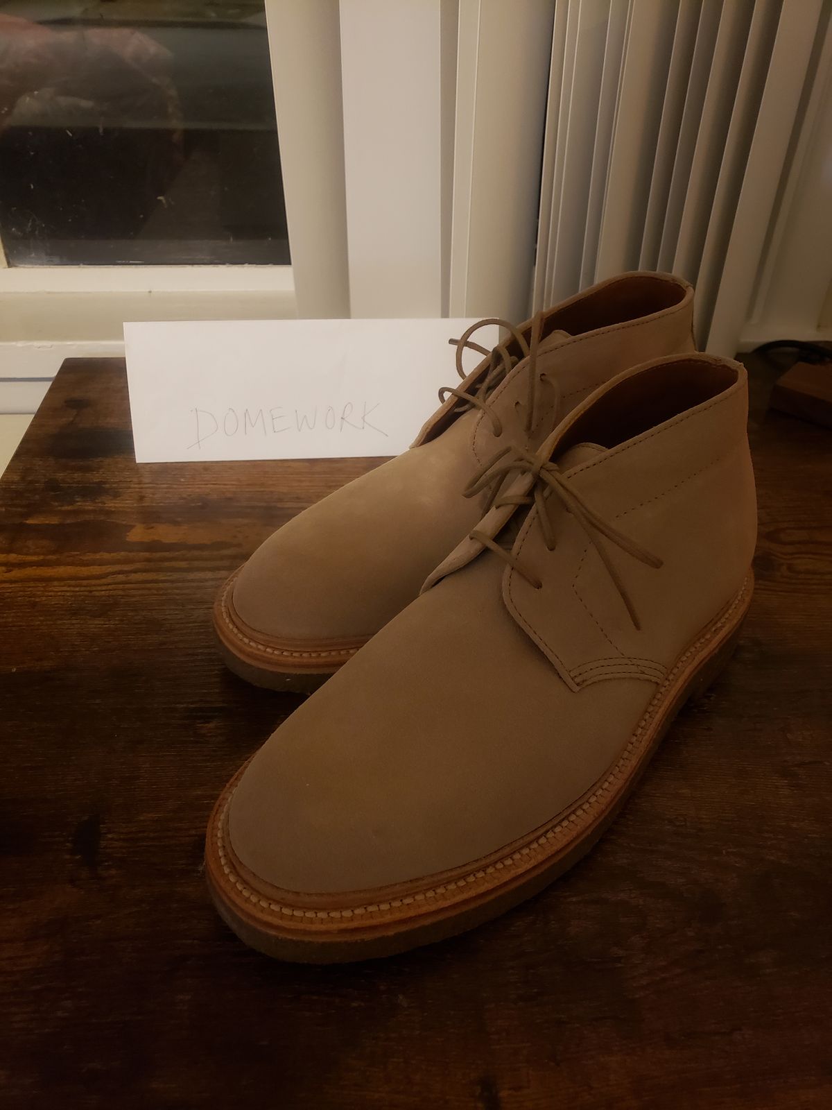 Photo by fengxiaoj on October 1, 2022 of the Grant Stone Unlisted Model in C.F. Stead Tan Repello Calf Suede.