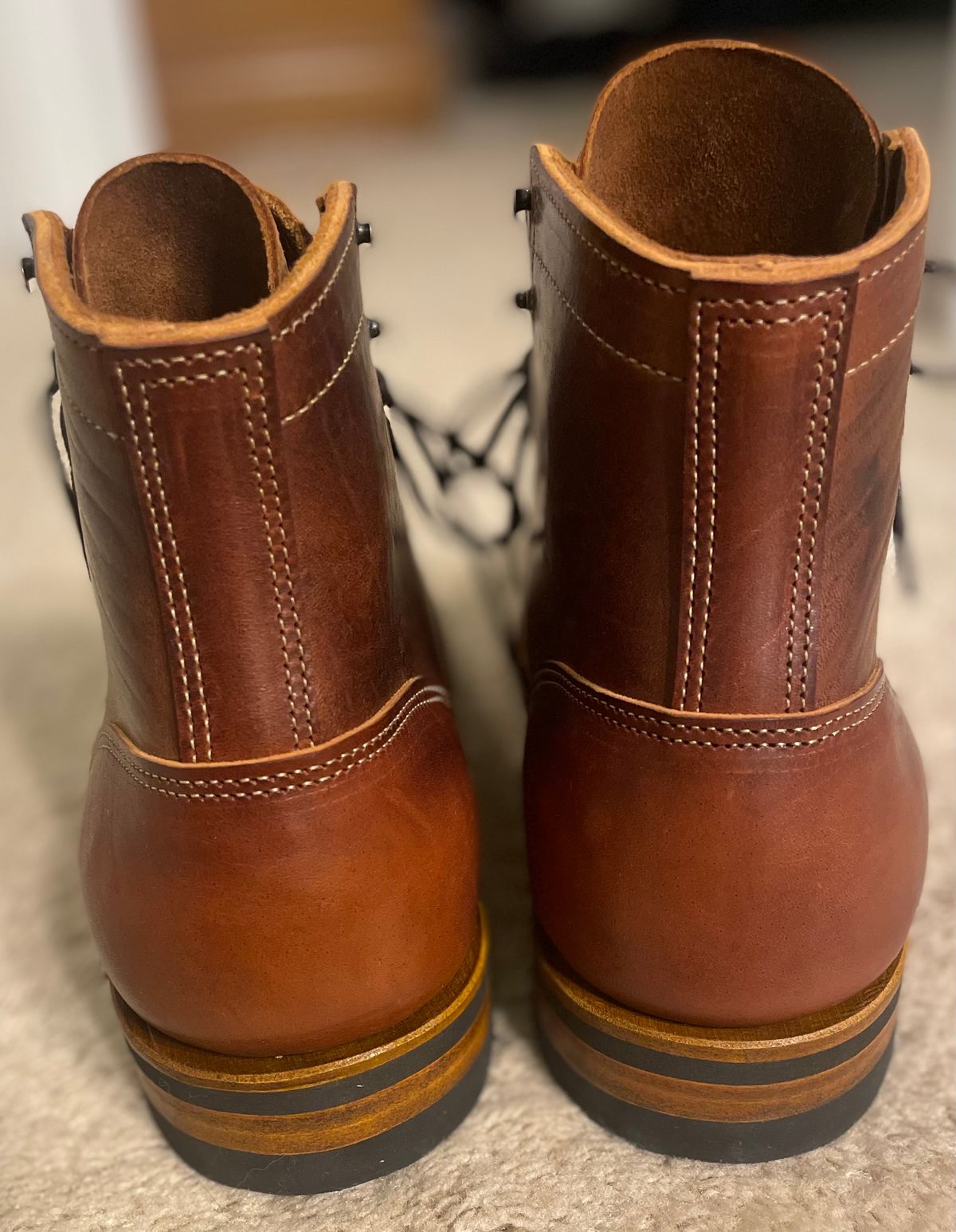 Photo by nomoresayswife on October 1, 2024 of the Truman Cap Toe Boot in Gallun leathers Cognac Horse Rump.