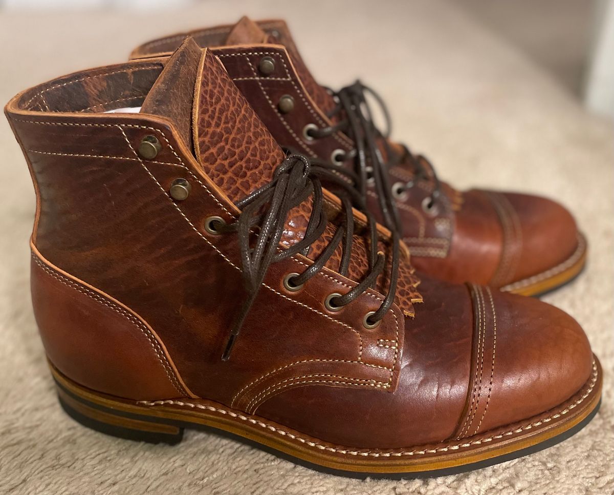 Photo by nomoresayswife on October 1, 2024 of the Truman Cap Toe Boot in Gallun leathers Cognac Horse Rump.