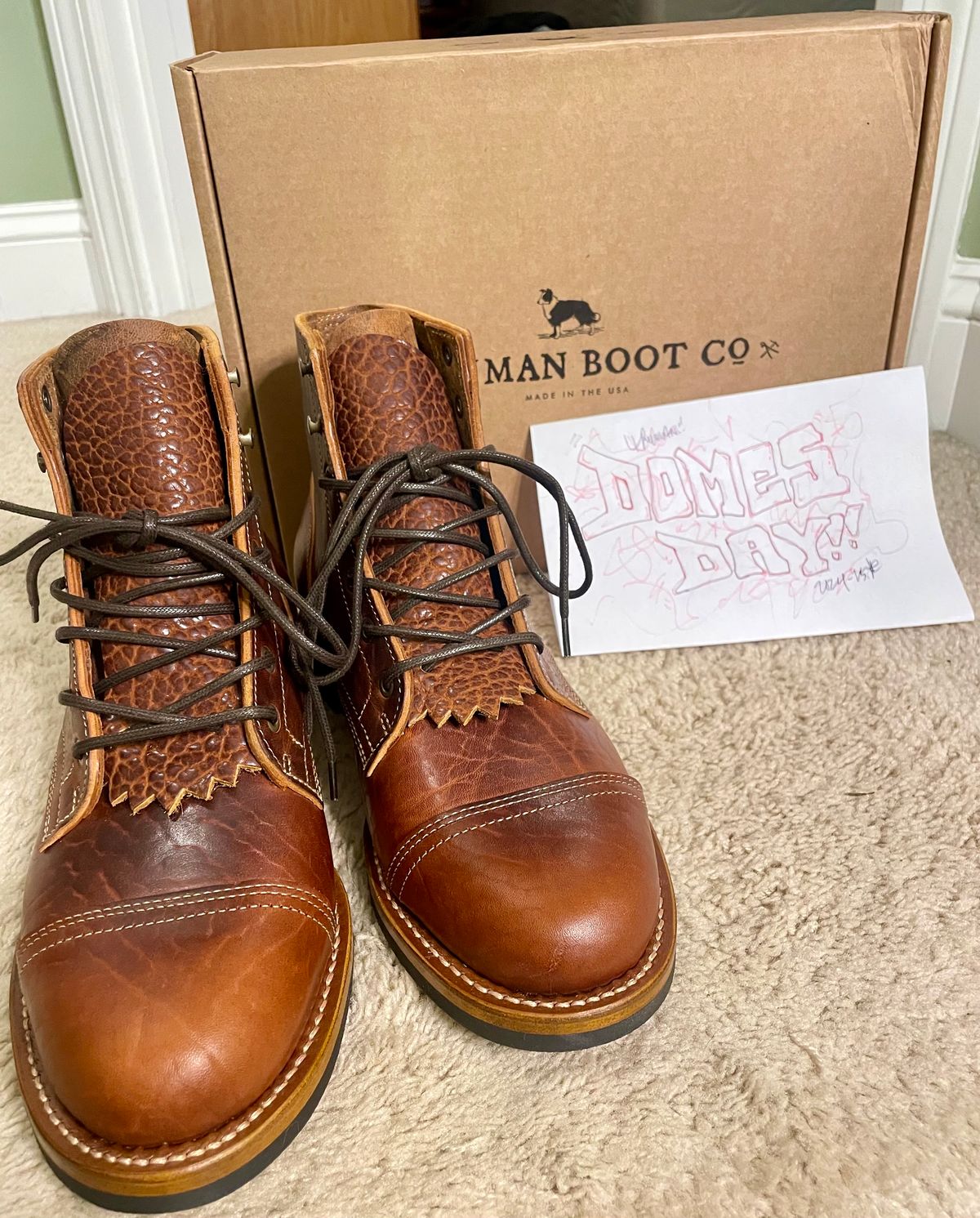 Photo by nomoresayswife on October 1, 2024 of the Truman Cap Toe Boot in Gallun leathers Cognac Horse Rump.