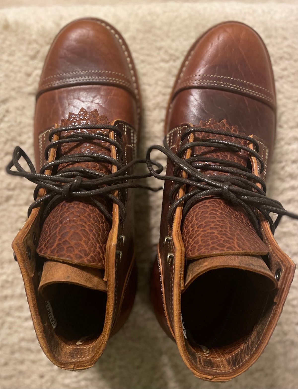 Photo by nomoresayswife on October 1, 2024 of the Truman Cap Toe Boot in Gallun leathers Cognac Horse Rump.