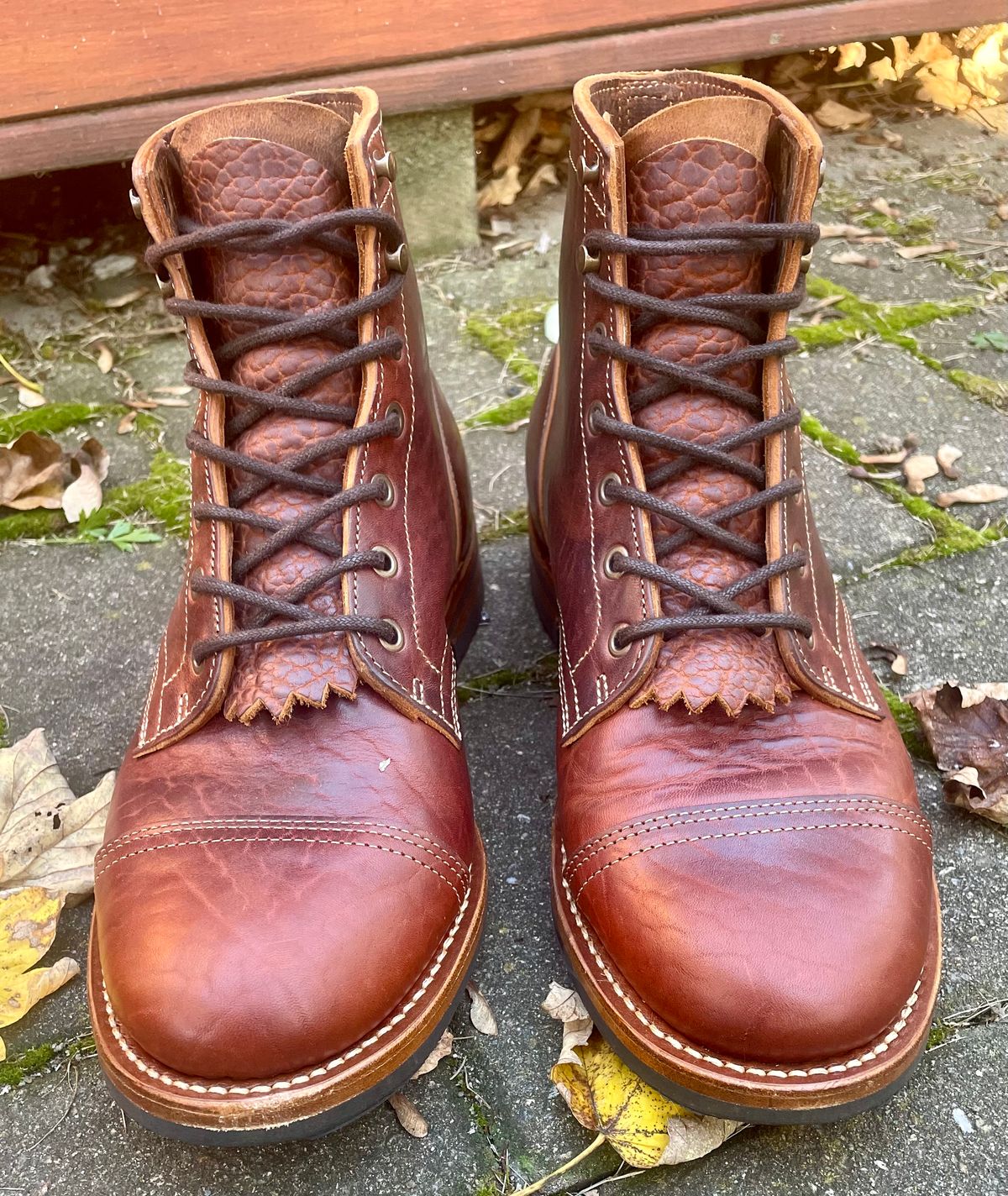 Photo by nomoresayswife on November 1, 2024 of the Truman Cap Toe Boot in Gallun leathers Cognac Horse Rump.