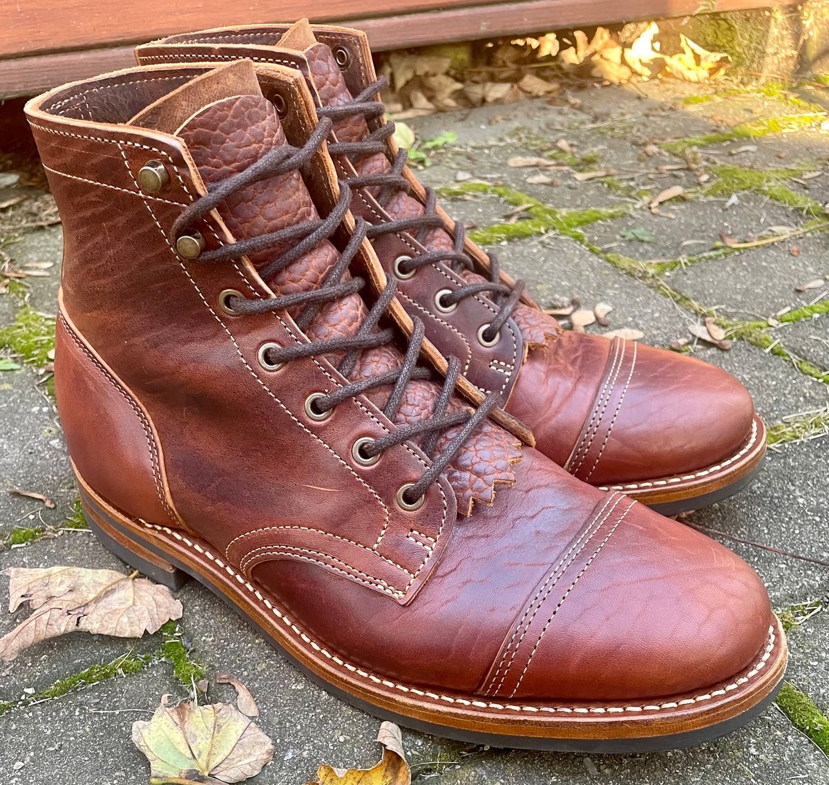 Photo by nomoresayswife on November 1, 2024 of the Truman Cap Toe Boot in Gallun leathers Cognac Horse Rump.