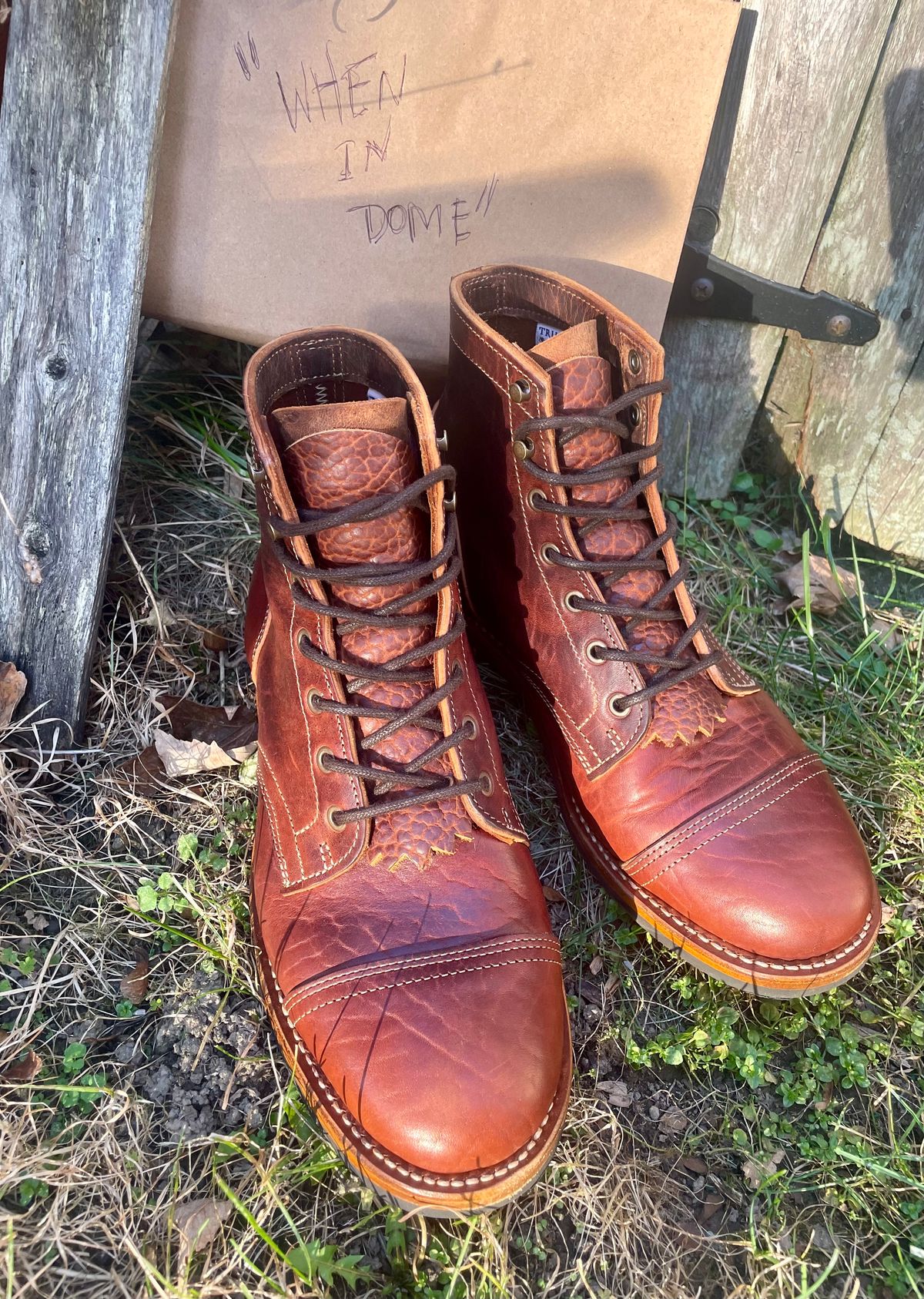 Photo by nomoresayswife on November 1, 2024 of the Truman Cap Toe Boot in Gallun leathers Cognac Horse Rump.