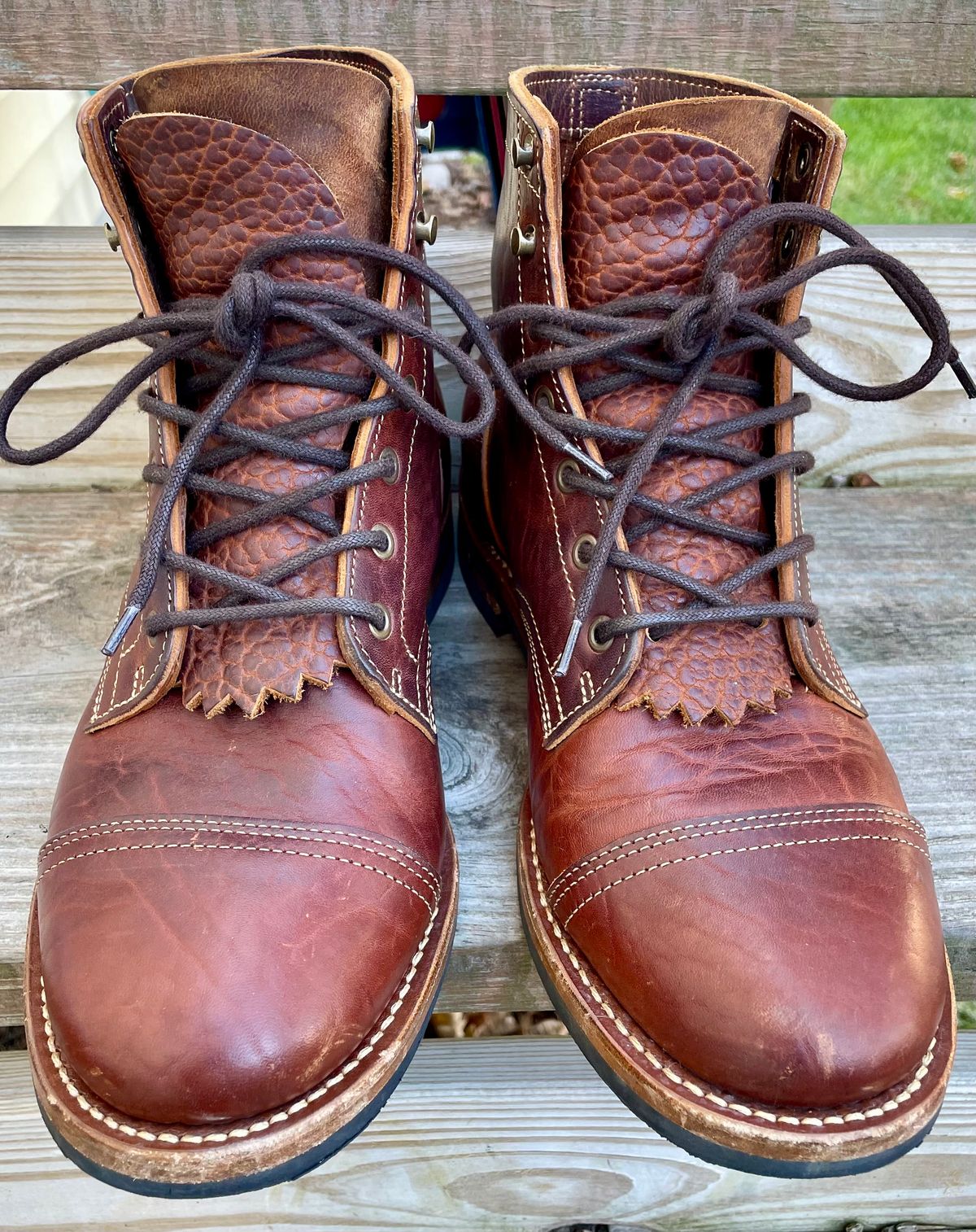 Photo by nomoresayswife on December 2, 2024 of the Truman Cap Toe Boot in Gallun leathers Cognac Horse Rump.