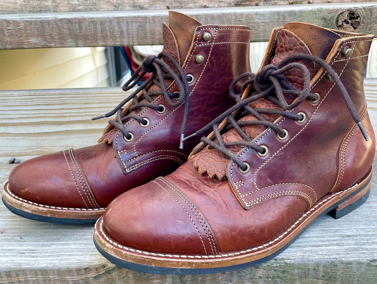 Photo by nomoresayswife on December 2, 2024 of the Truman Cap Toe Boot in Gallun leathers Cognac Horse Rump.