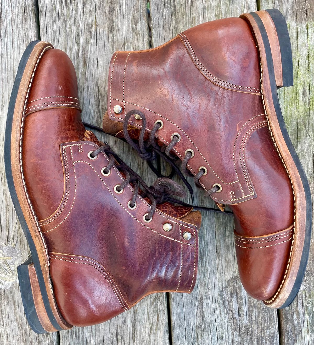 Photo by nomoresayswife on December 2, 2024 of the Truman Cap Toe Boot in Gallun leathers Cognac Horse Rump.