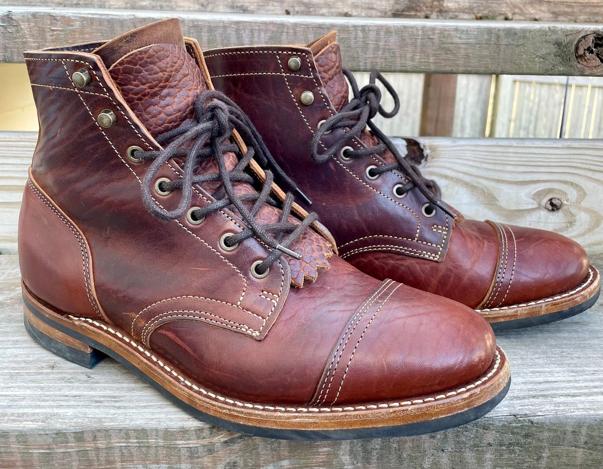 Photo by nomoresayswife on December 2, 2024 of the Truman Cap Toe Boot in Gallun leathers Cognac Horse Rump.