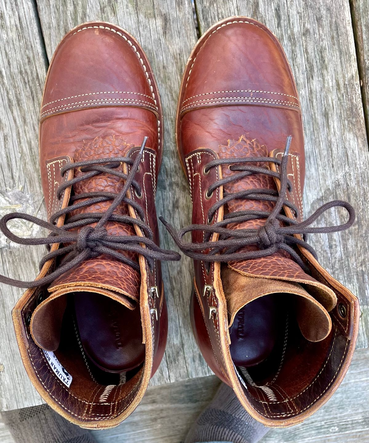 Photo by nomoresayswife on December 2, 2024 of the Truman Cap Toe Boot in Gallun leathers Cognac Horse Rump.