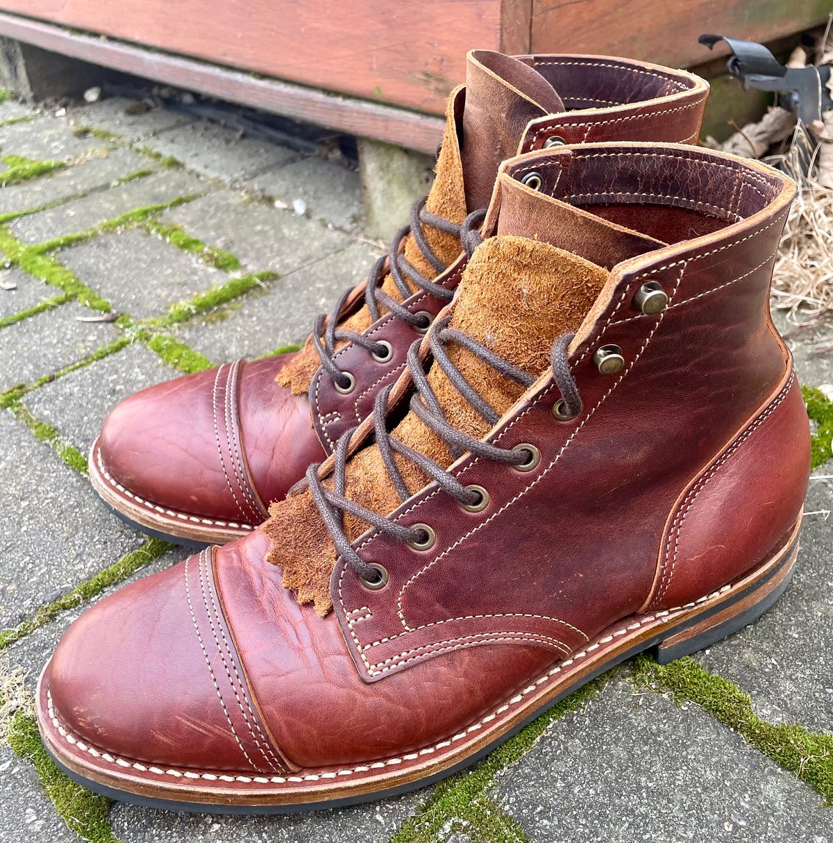 Photo by nomoresayswife on January 4, 2025 of the Truman Cap Toe Boot in Gallun leathers Cognac Horse Rump.