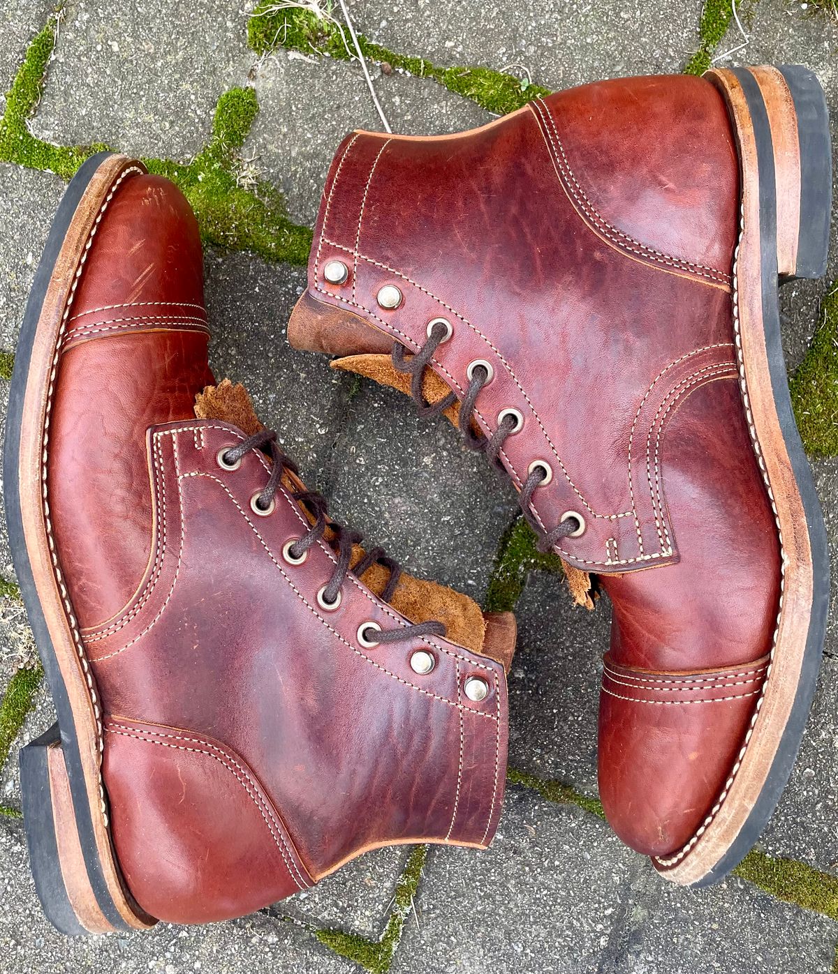 Photo by nomoresayswife on January 4, 2025 of the Truman Cap Toe Boot in Gallun leathers Cognac Horse Rump.