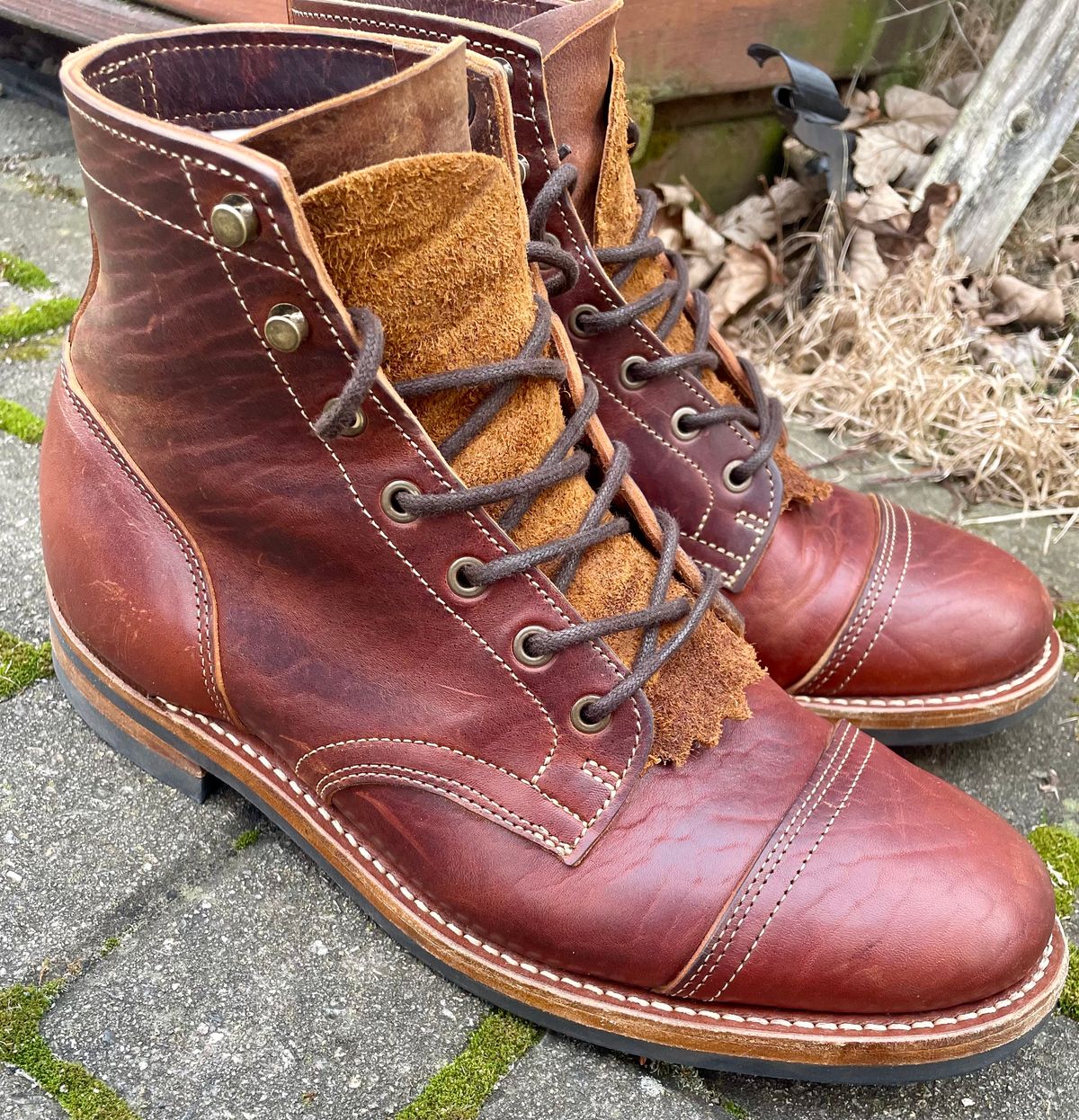 Photo by nomoresayswife on January 4, 2025 of the Truman Cap Toe Boot in Gallun leathers Cognac Horse Rump.