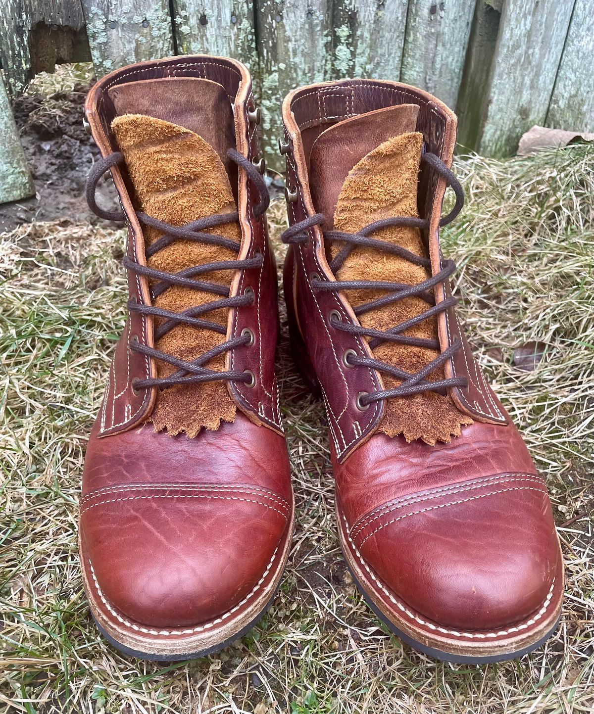 Photo by nomoresayswife on February 1, 2025 of the Truman Cap Toe Boot in Gallun leathers Cognac Horse Rump.