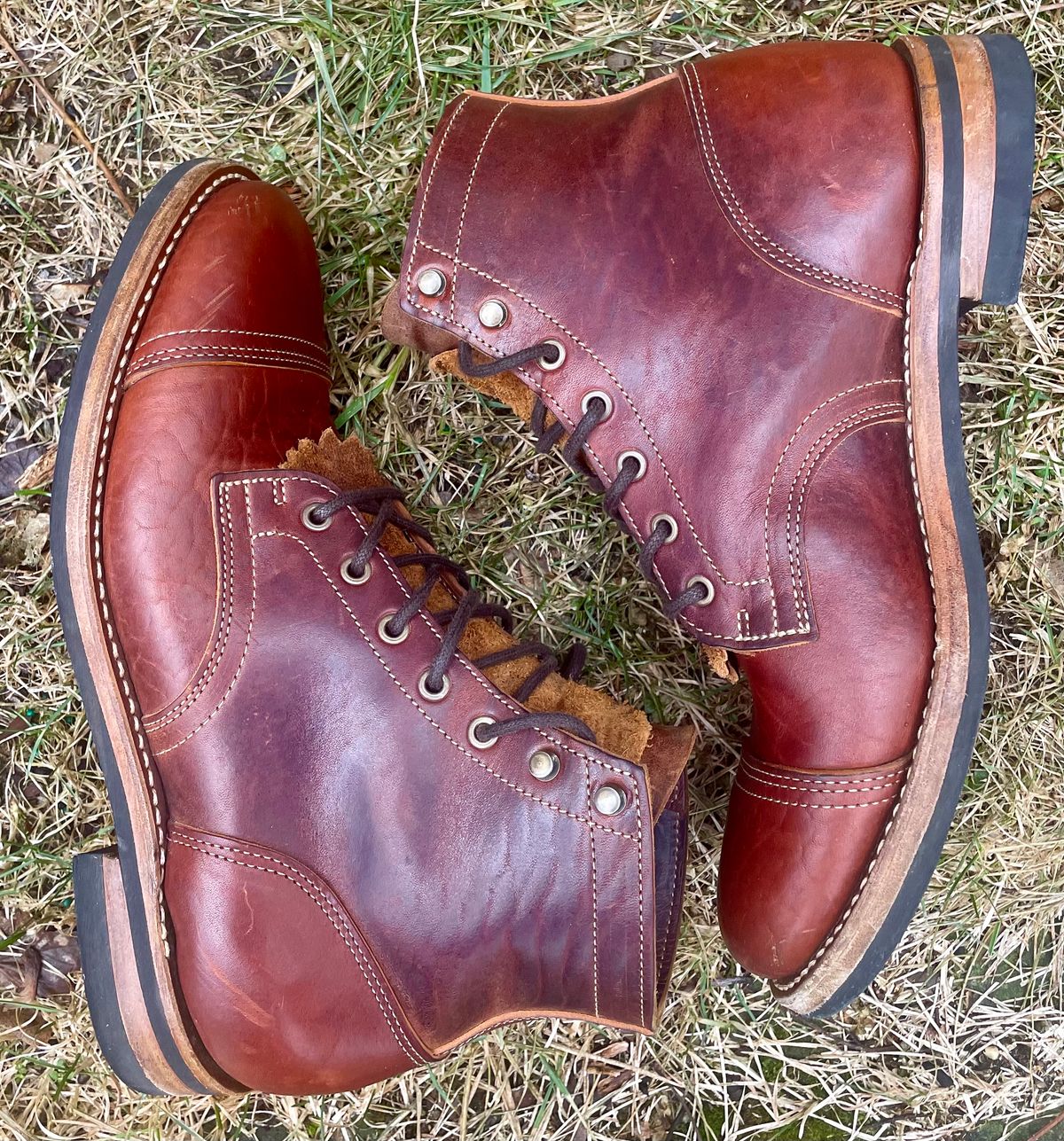 Photo by nomoresayswife on February 1, 2025 of the Truman Cap Toe Boot in Gallun leathers Cognac Horse Rump.