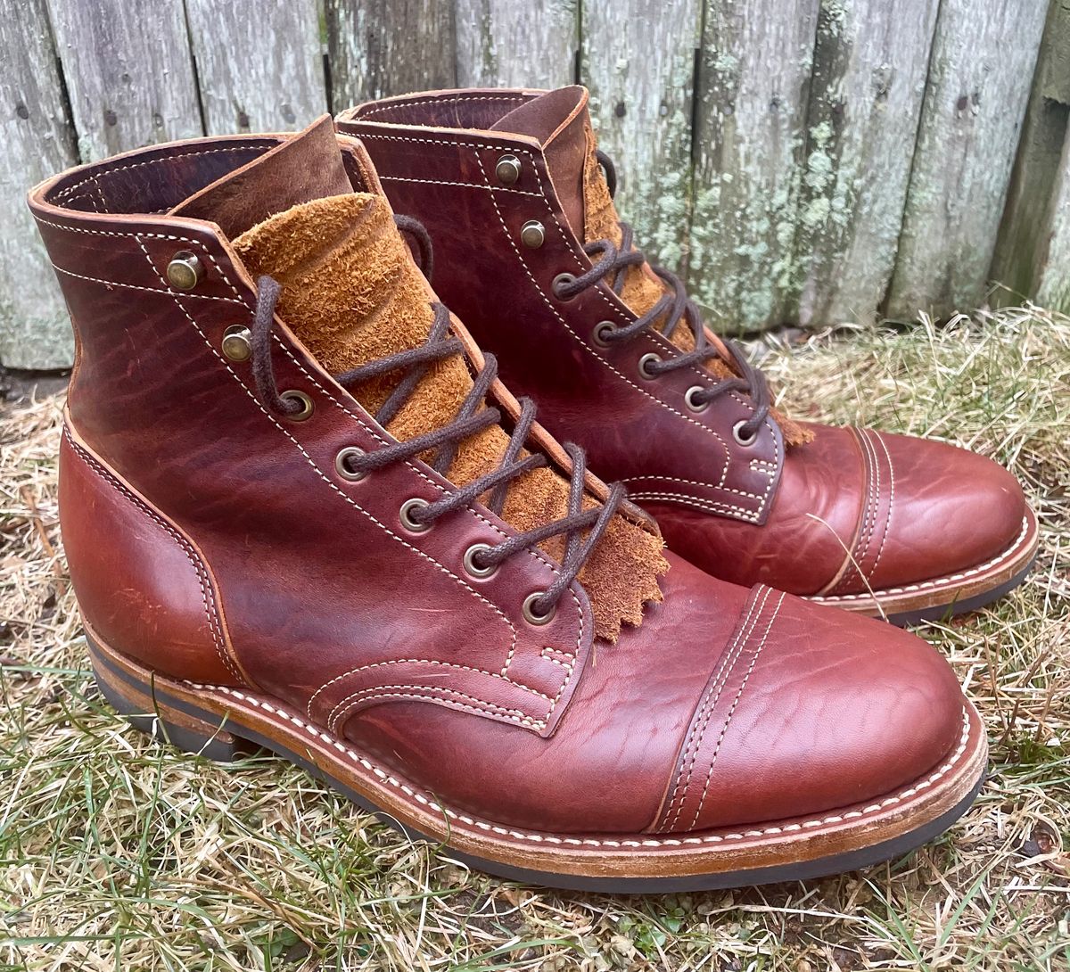 Photo by nomoresayswife on February 1, 2025 of the Truman Cap Toe Boot in Gallun leathers Cognac Horse Rump.