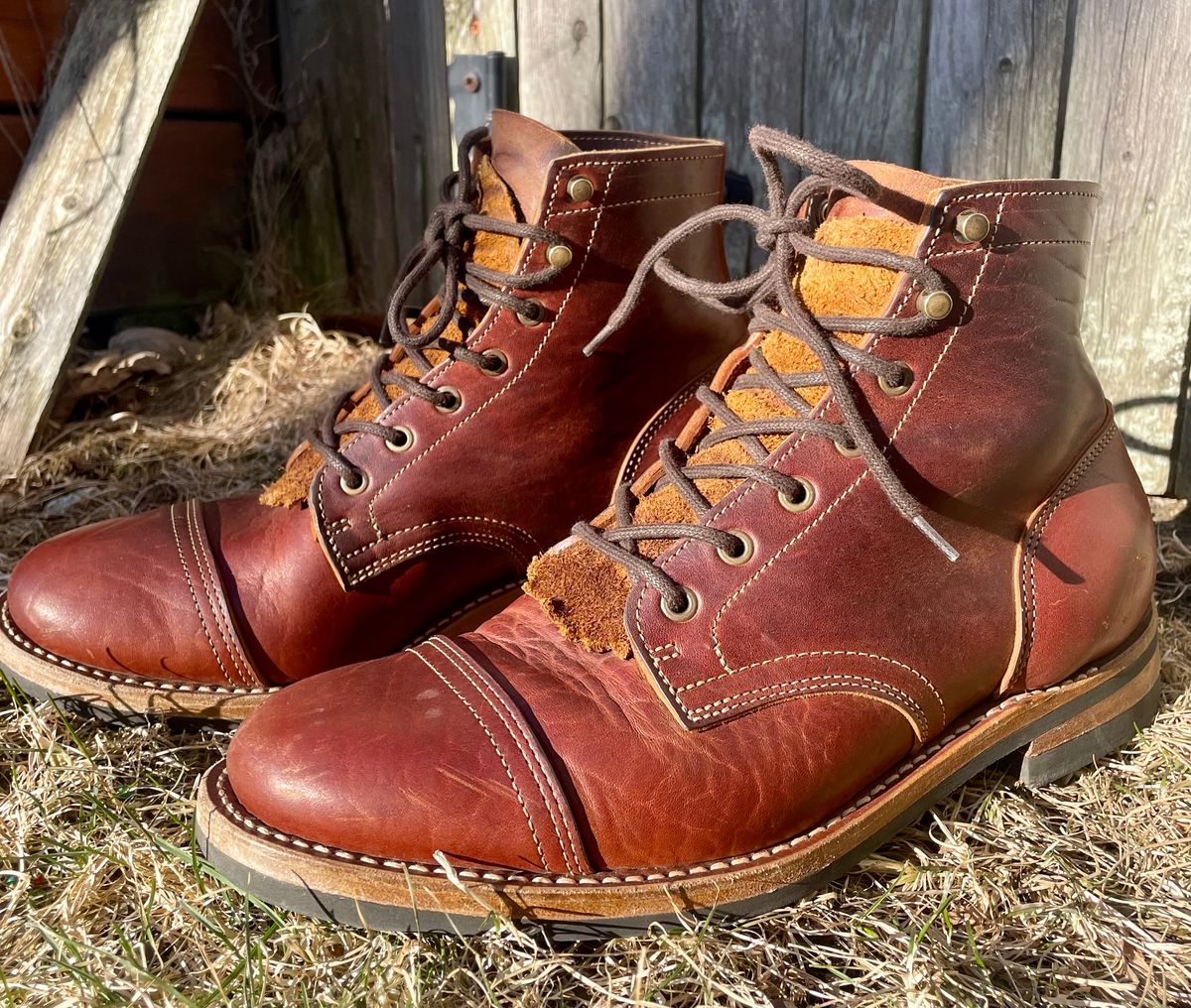 Photo by nomoresayswife on March 2, 2025 of the Truman Cap Toe Boot in Gallun leathers Cognac Horse Rump.