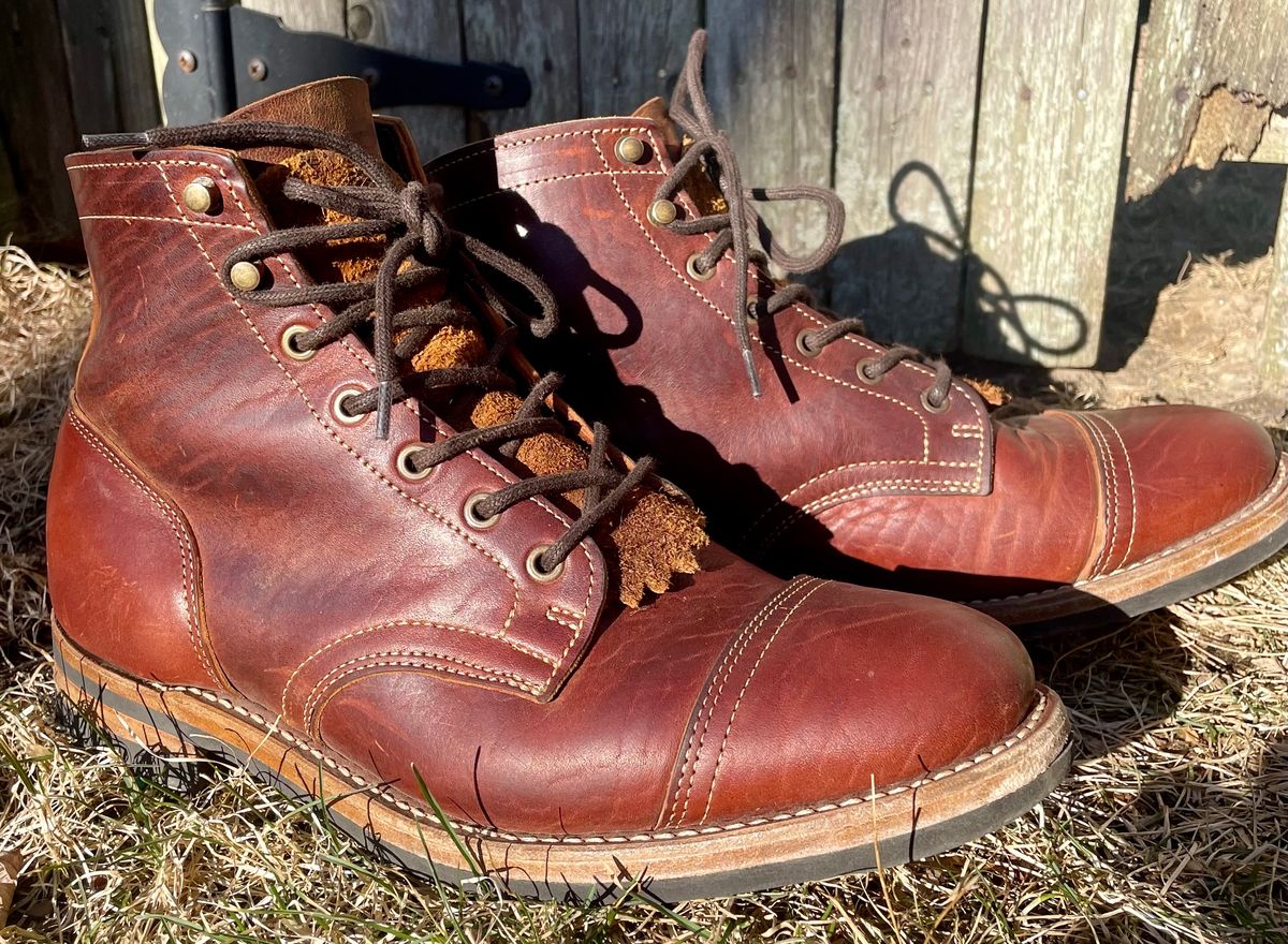Photo by nomoresayswife on March 2, 2025 of the Truman Cap Toe Boot in Gallun leathers Cognac Horse Rump.