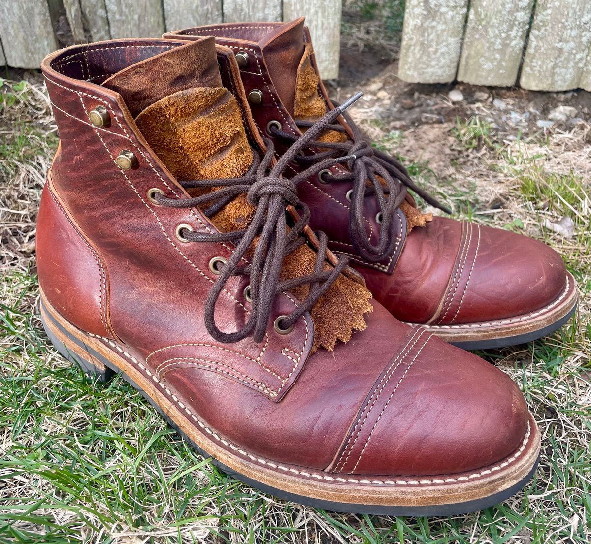 Photo by nomoresayswife on April 2, 2025 of the Truman Cap Toe Boot in Gallun leathers Cognac Horse Rump.