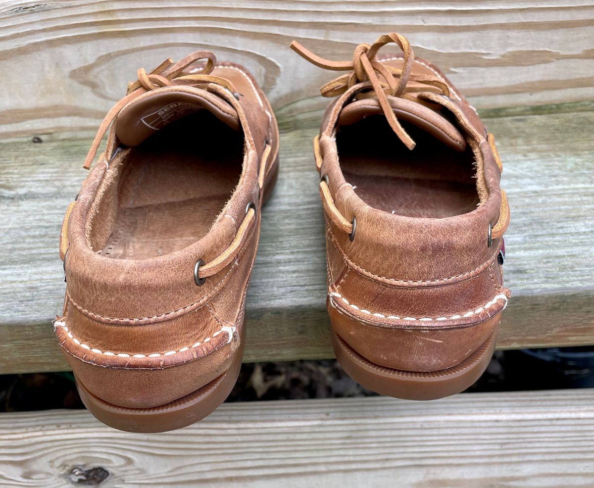 Photo by nomoresayswife on October 1, 2023 of the Sebago Schooner in Brown Tan Crazy Horse.