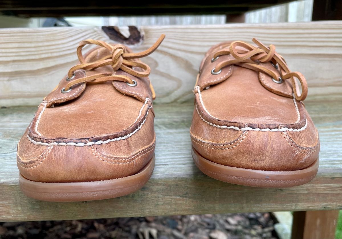 Photo by nomoresayswife on October 1, 2023 of the Sebago Schooner in Brown Tan Crazy Horse.