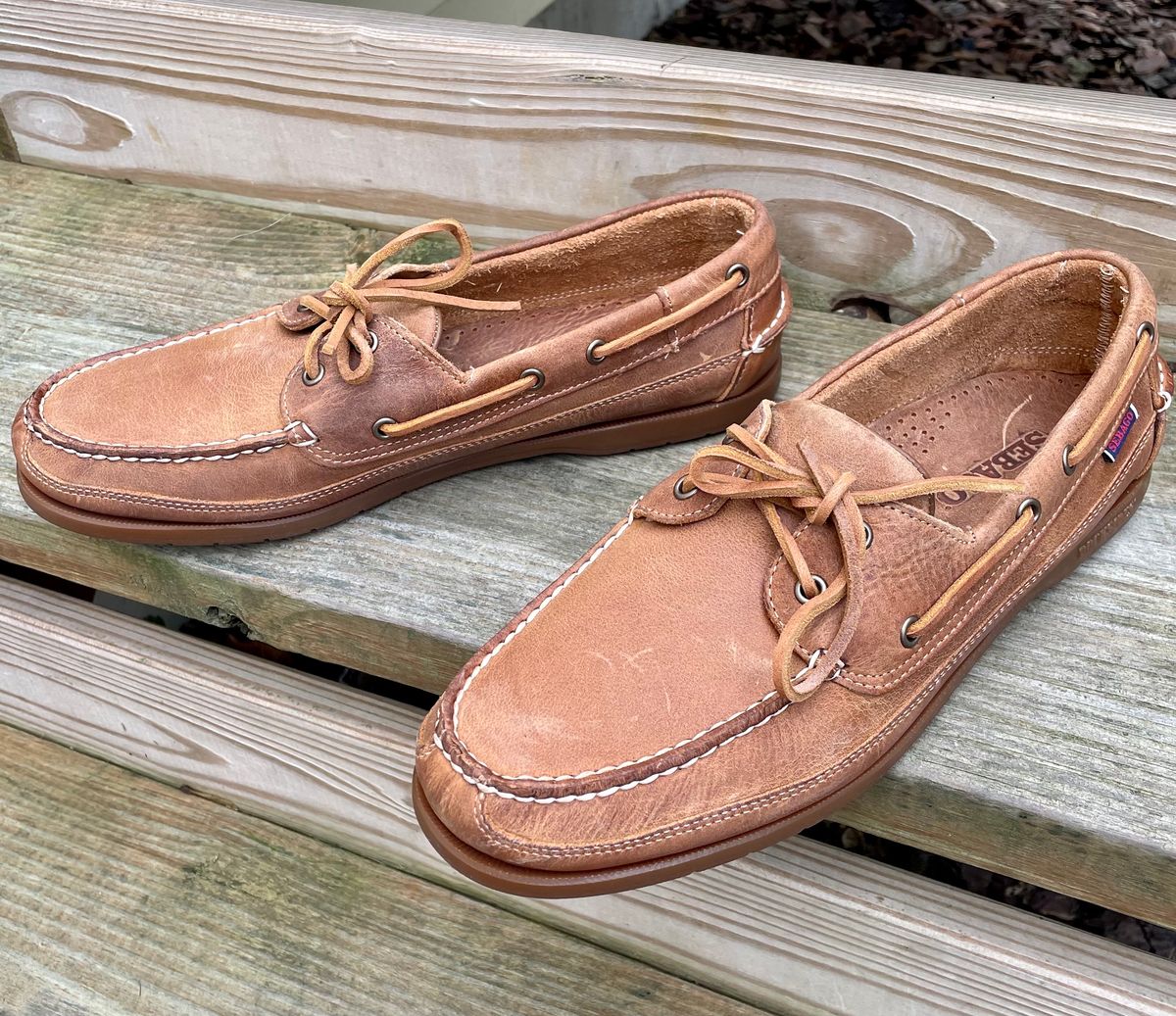 Photo by nomoresayswife on October 1, 2023 of the Sebago Schooner in Brown Tan Crazy Horse.