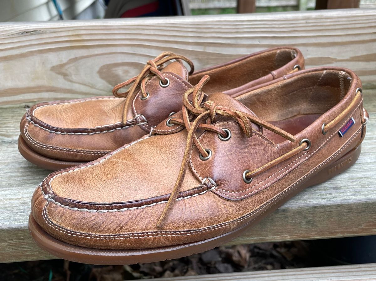 Photo by nomoresayswife on November 1, 2023 of the Sebago Schooner in Brown Tan Crazy Horse.