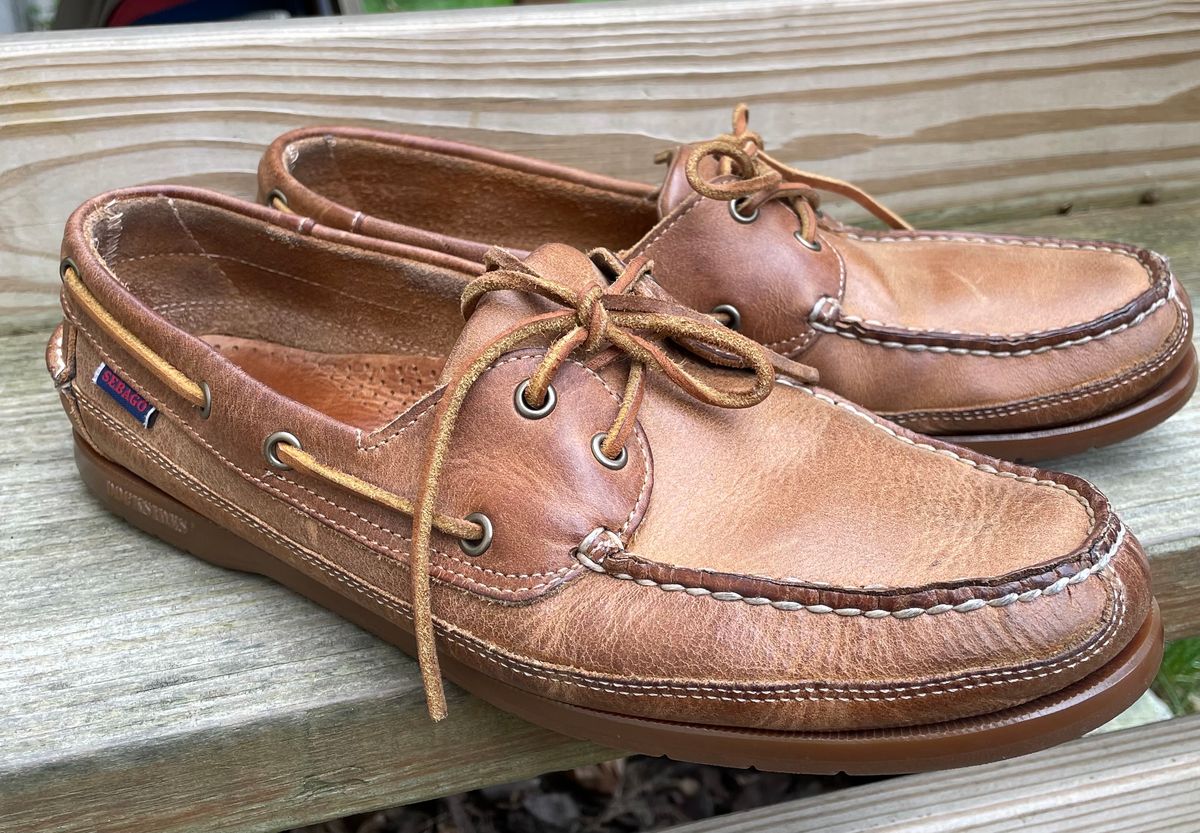 Photo by nomoresayswife on November 1, 2023 of the Sebago Schooner in Brown Tan Crazy Horse.