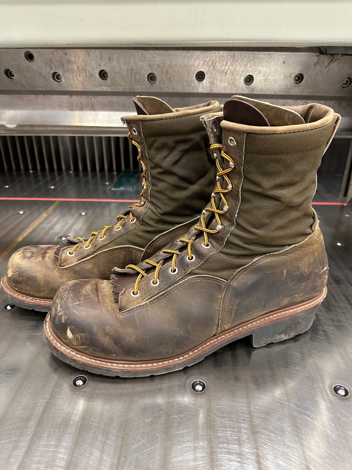 Photo by FtValloniaStreaker on January 4, 2024 of the Hall's Lace-To-Toe Lineman Boot in Brown Crazy Horse Oiled Leather.
