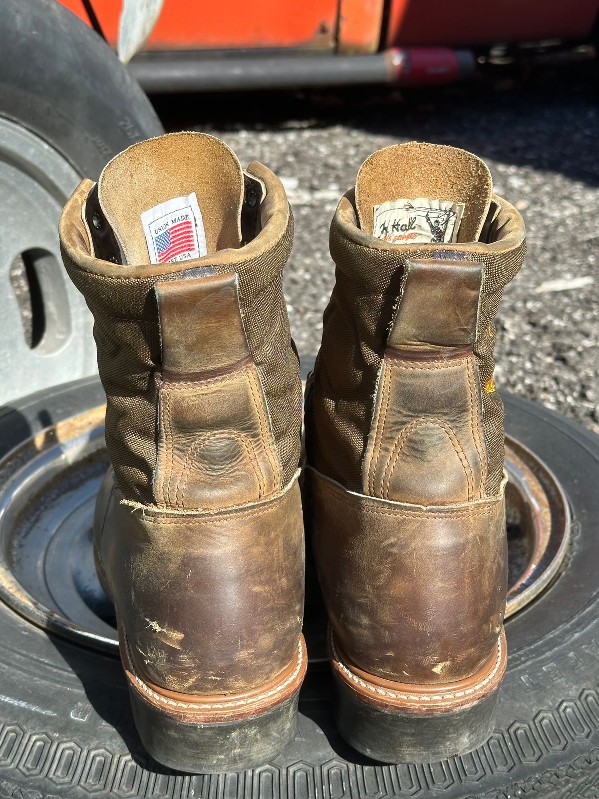 Photo by FtValloniaStreaker on February 3, 2024 of the Hall's Lace-To-Toe Lineman Boot in Brown Crazy Horse Oiled Leather.