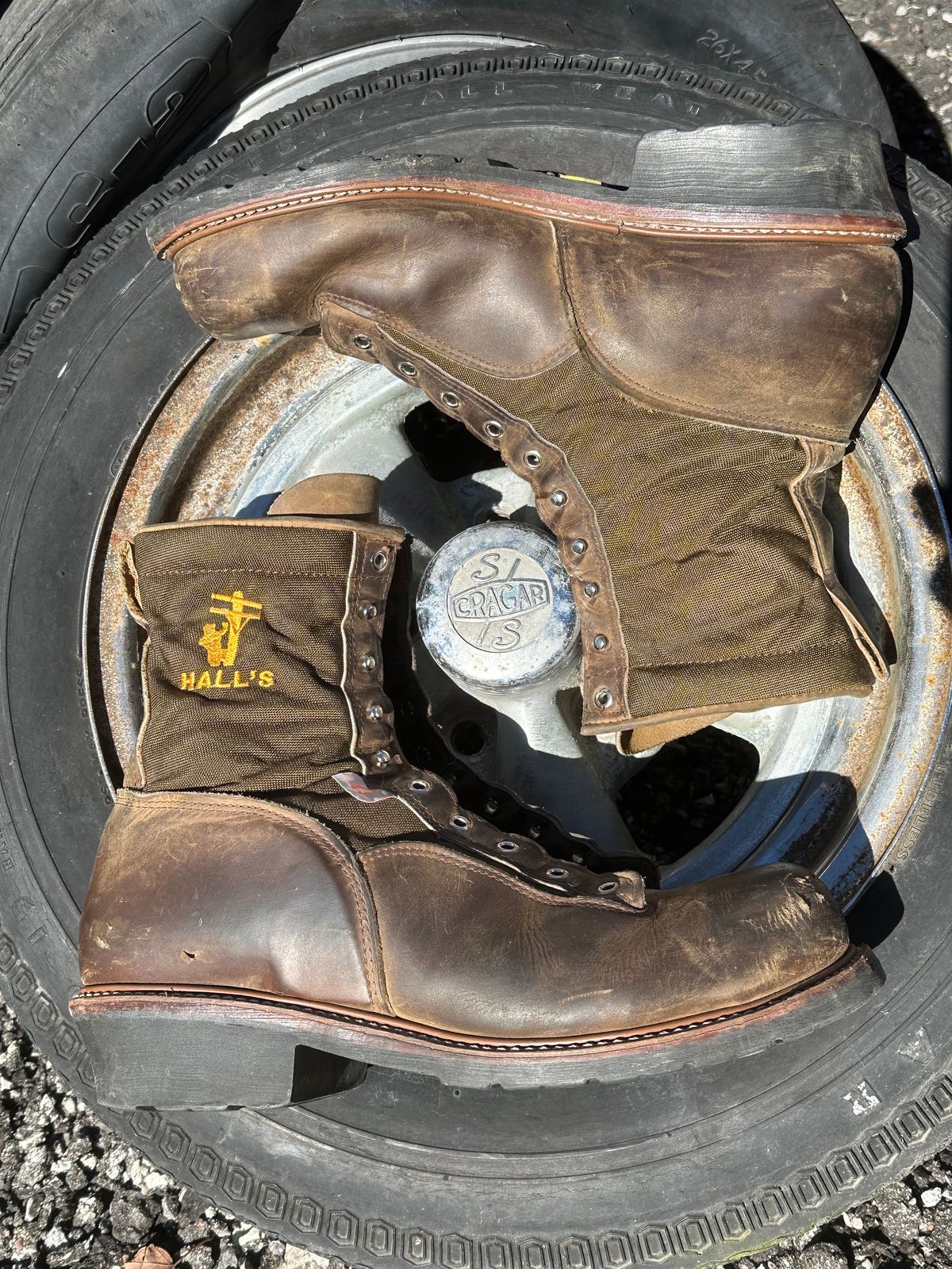 Photo by FtValloniaStreaker on February 3, 2024 of the Hall's Lace-To-Toe Lineman Boot in Brown Crazy Horse Oiled Leather.
