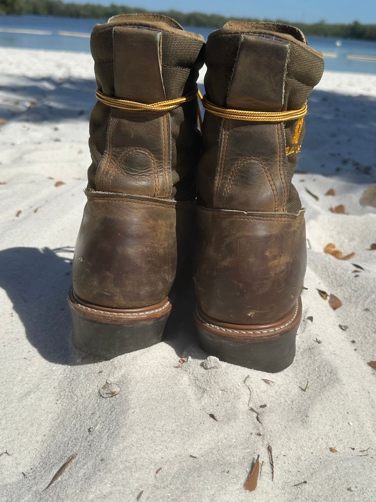 Photo by FtValloniaStreaker on March 2, 2024 of the Hall's Lace-To-Toe Lineman Boot in Brown Crazy Horse Oiled Leather.