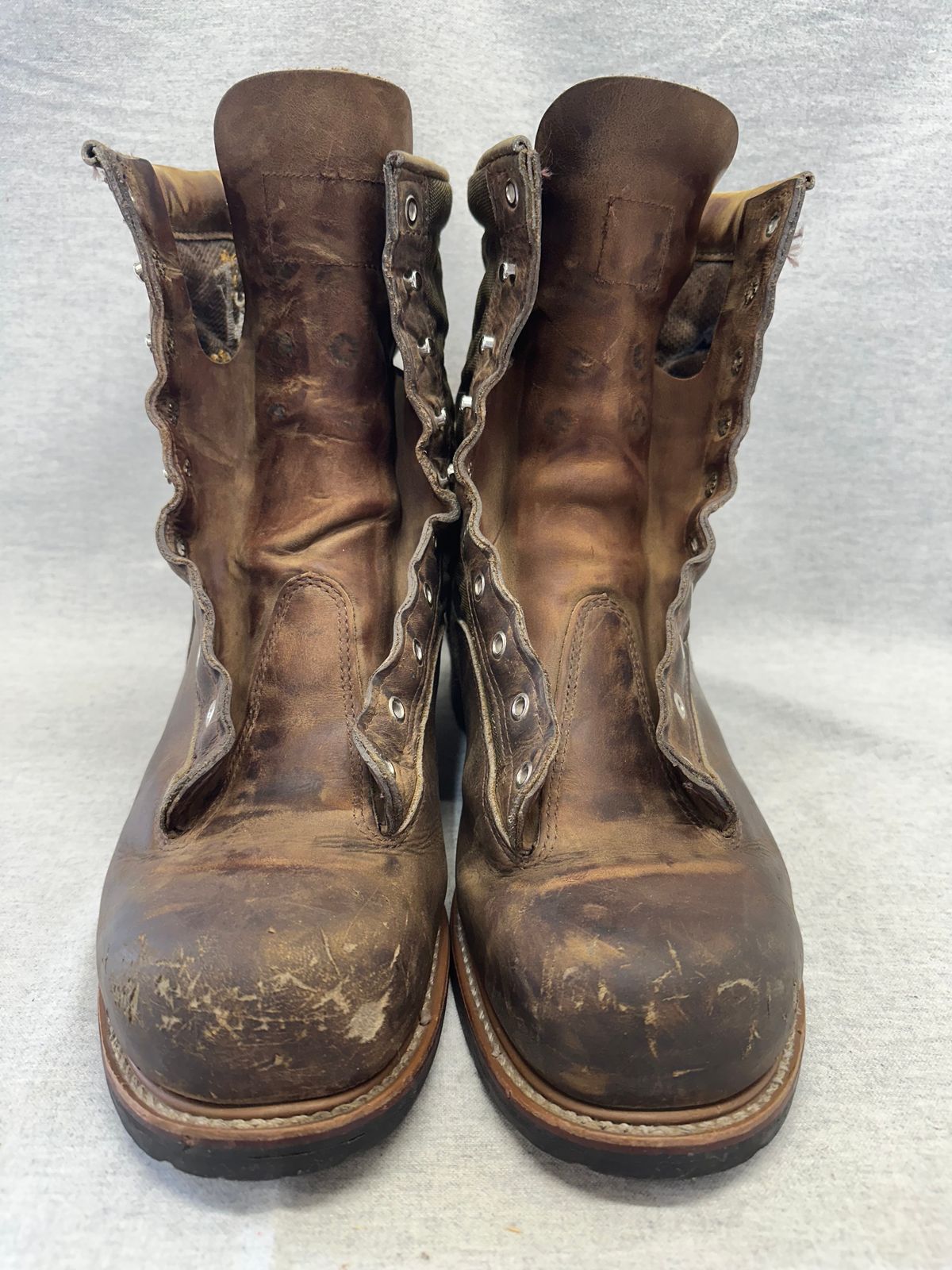 Photo by FtValloniaStreaker on April 3, 2024 of the Hall's Lace-To-Toe Lineman Boot in Brown Crazy Horse Oiled Leather.
