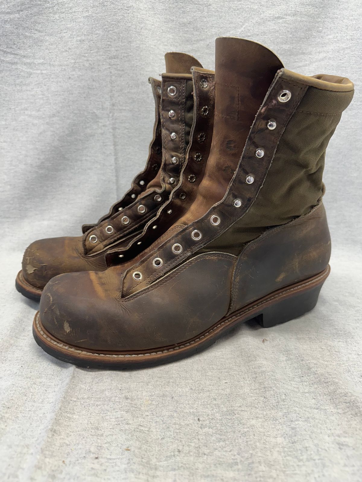 Photo by FtValloniaStreaker on April 3, 2024 of the Hall's Lace-To-Toe Lineman Boot in Brown Crazy Horse Oiled Leather.