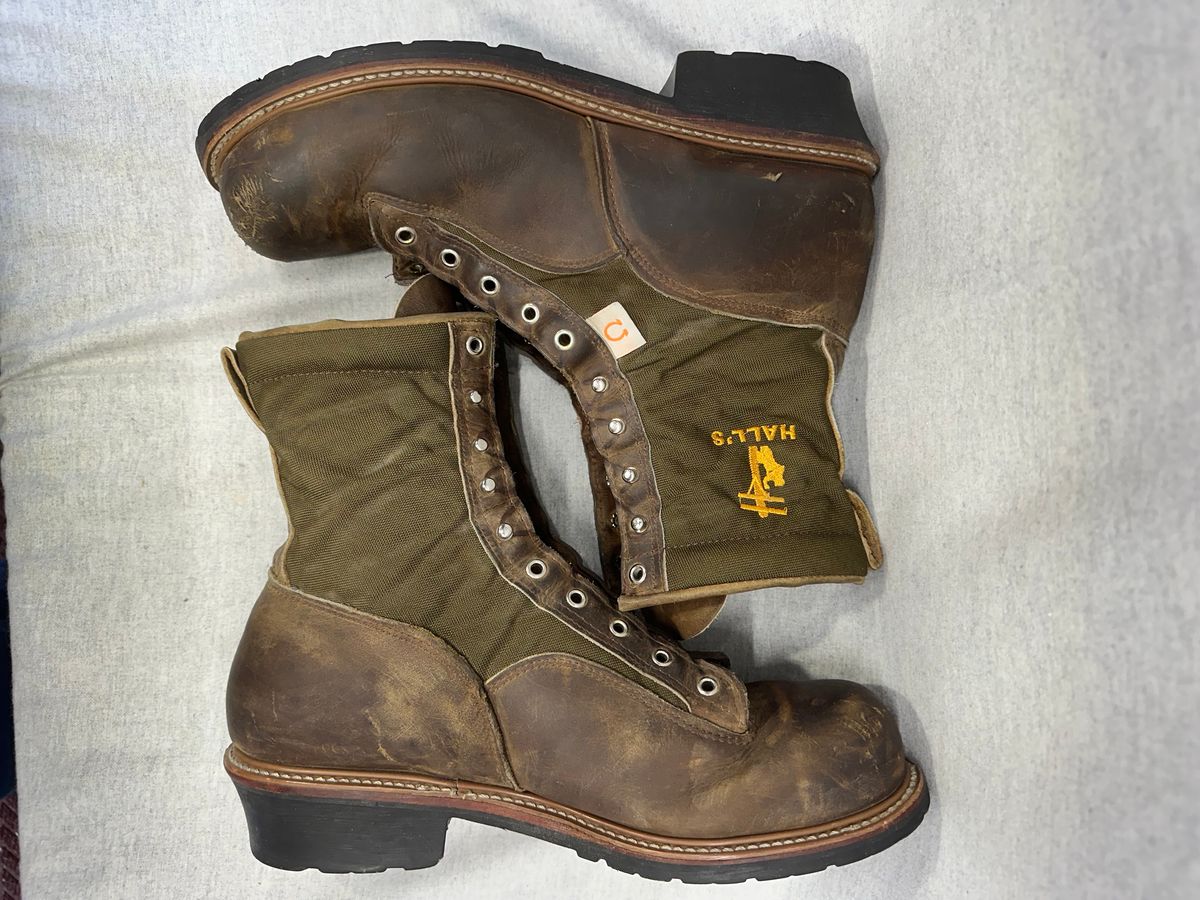 Photo by FtValloniaStreaker on April 3, 2024 of the Hall's Lace-To-Toe Lineman Boot in Brown Crazy Horse Oiled Leather.