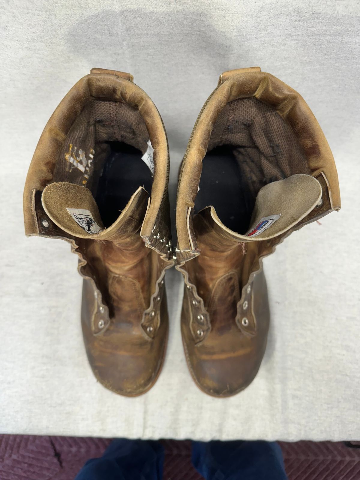 Photo by FtValloniaStreaker on April 3, 2024 of the Hall's Lace-To-Toe Lineman Boot in Brown Crazy Horse Oiled Leather.