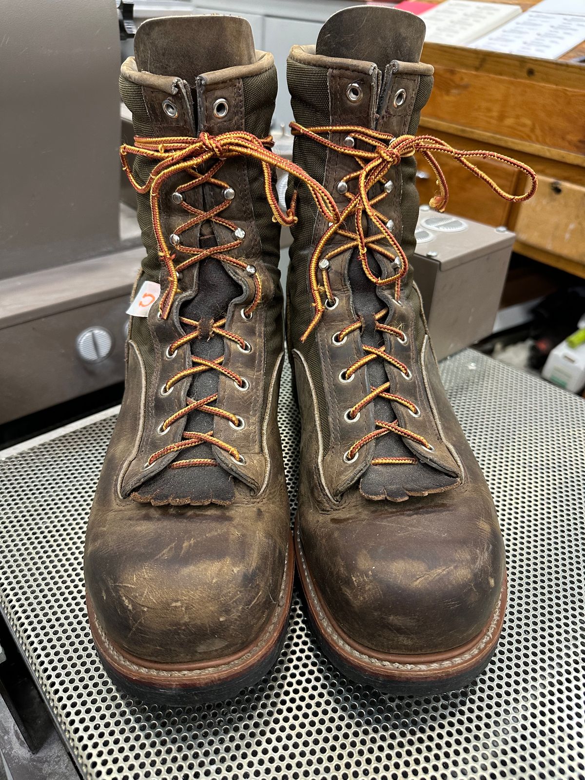 Photo by FtValloniaStreaker on November 3, 2023 of the Hall's Lace-To-Toe Lineman Boot in Brown Crazy Horse Oiled Leather.